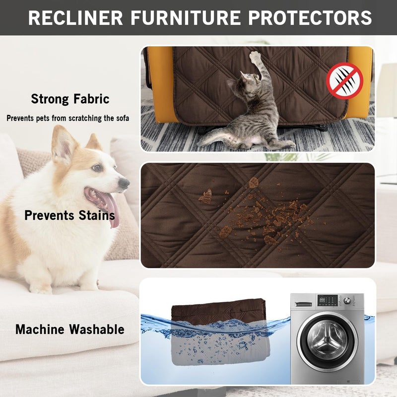 CHHKON Recliner Chair Covers Waterproof with Non-Slip Furniture Protector Sofa Slipcover for Children Sofa Covers for Dogs (Chocolate, 30'') - Image 3